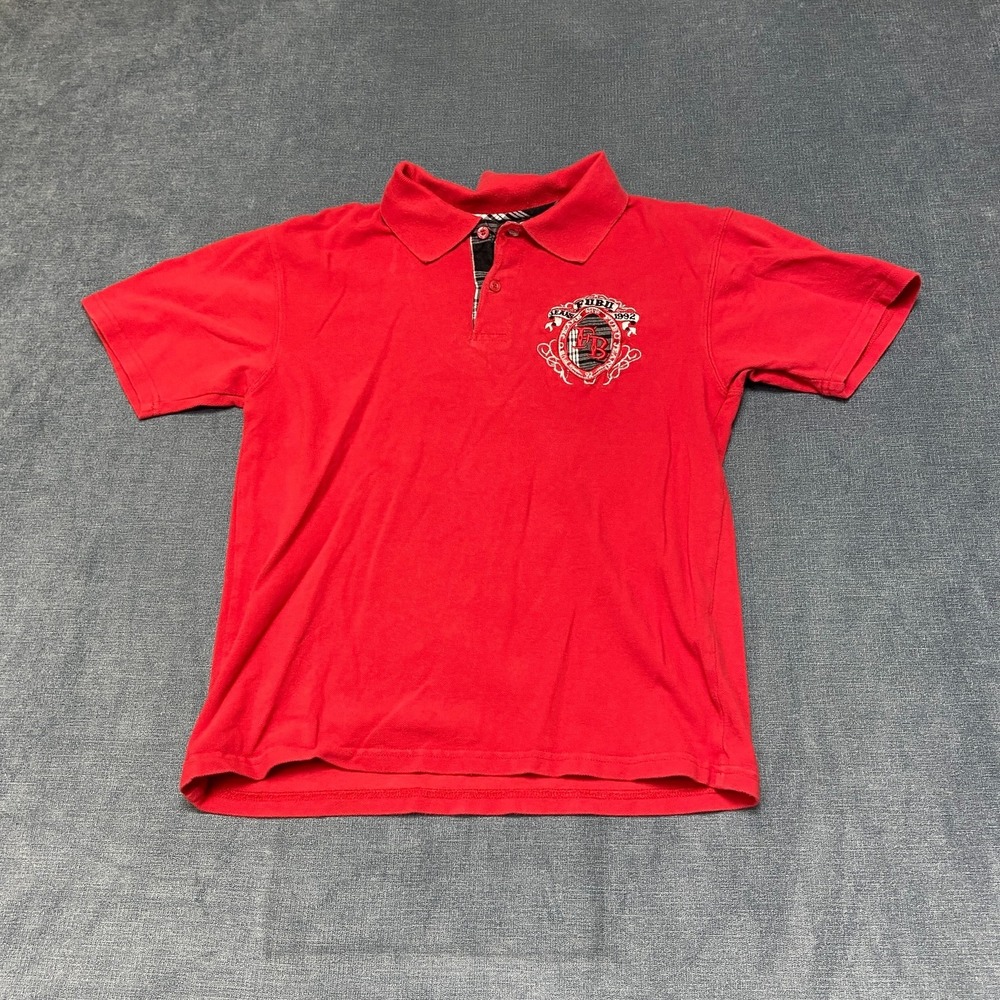 Fubu Polo Shirt Boys 12-14 Red Embroidered Logo Collared Performance Golf